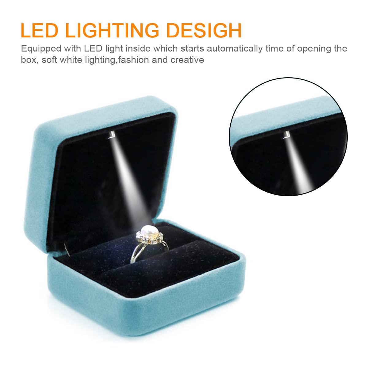 GBYAN Velvet Ring Box with LED Light Jewelry Display Gift Box for Proposal,Engagement, Wedding