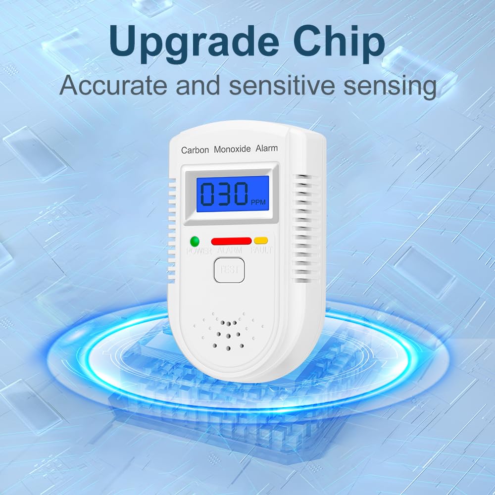 Carbon Monoxide Detector Plug in Wall，CO Gas Monitor Alarm Detector with Digital Display Sound & Light Warning for Home/Workplace/Travel