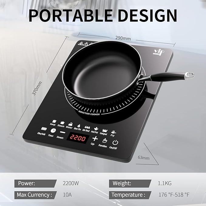 Portable Induction Cooktop, Countertop Burner with Multi-Function, 2200w Electric Stove with Easy Clean Glass, 8 Modes Sensor Touch Cooker (GU3)