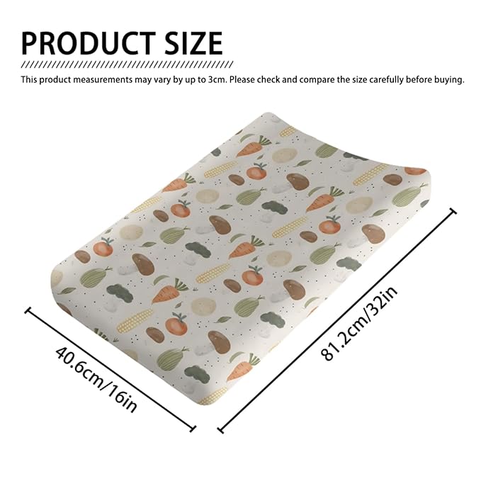 Cartoon Vegetable Mushroom Carrots Pattern Baby Changing Pad Cover, Unisex Vegetable Nursery Diaper Changing Table Pad Mat Sheet for Boys Girls-16x32