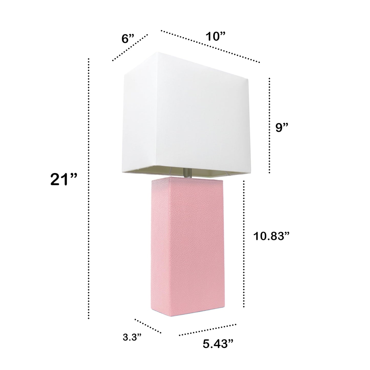 LALIA HOME Leather Base Bedside Table Lamp, 21in, Pink, White Fabric Shade, Model LHT-3008