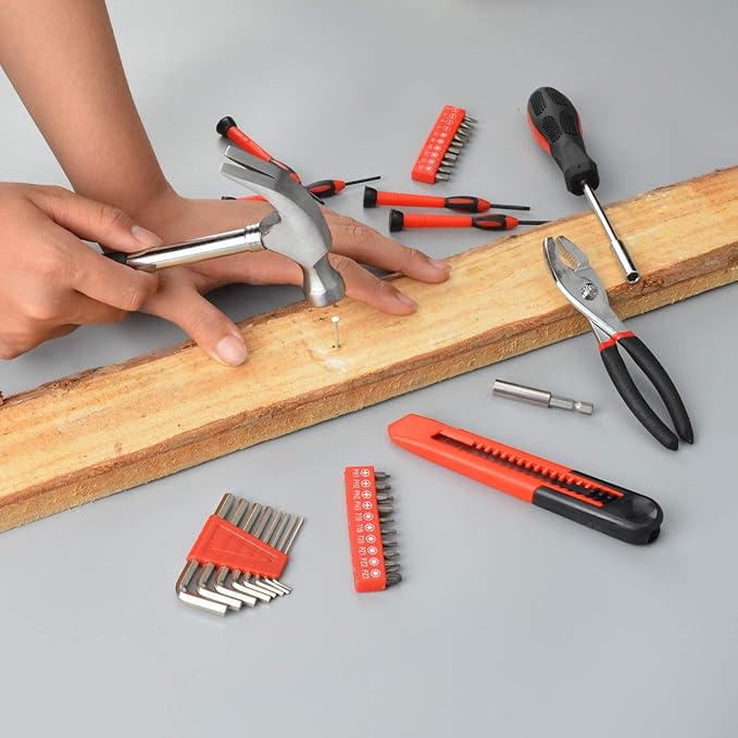 39-Piece Household Tools Kit - Small Basic Home Tool Set with Plastic Toolbox - Great for College Students, Household Use & More