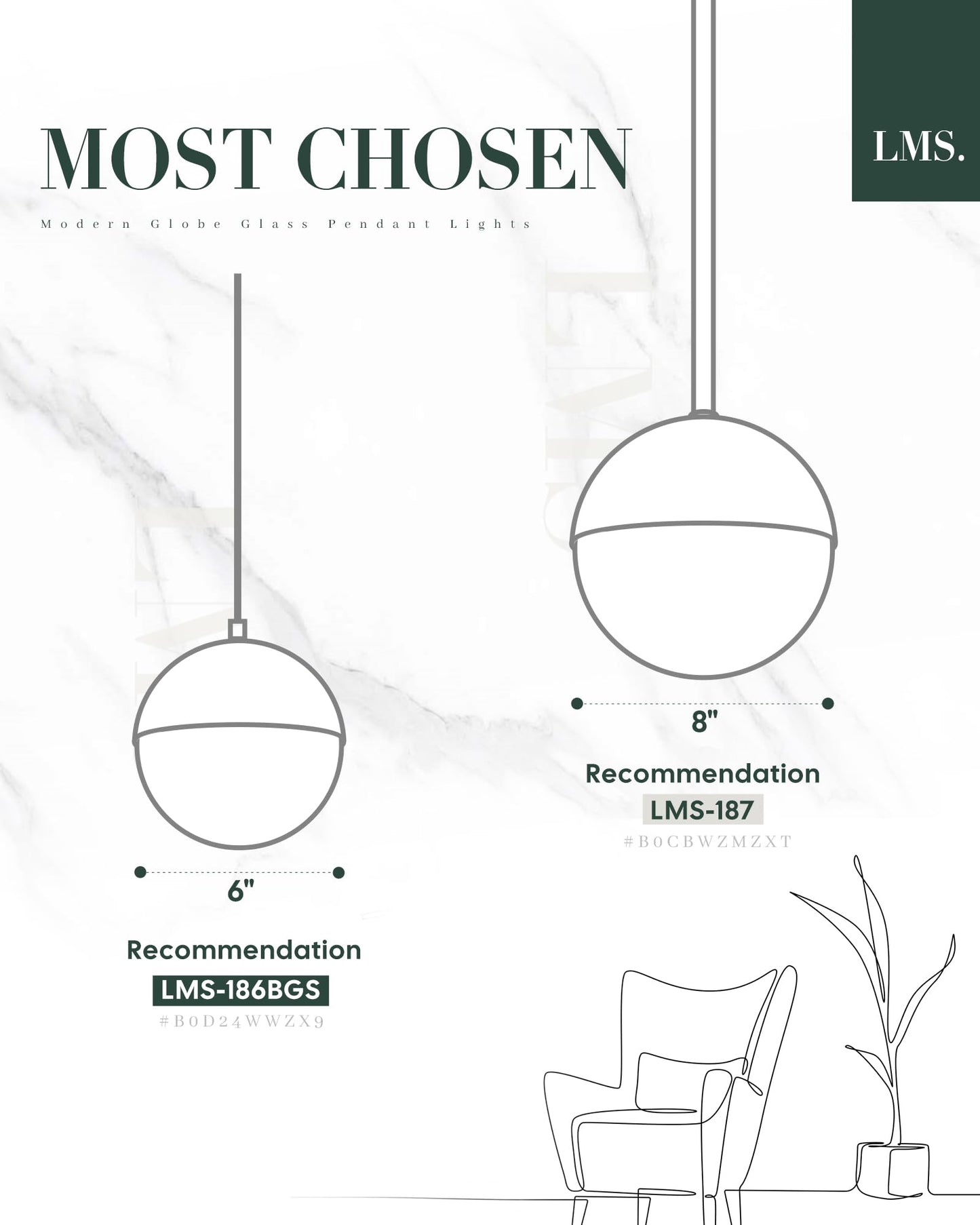 Lms 2-Pack Brushed Gold Pendant Lights  Modern Pendant Light With Milky Globe Glass Shade  Adjustable Hanging Lighting Rod For Kitchen Island Dining Room Bedroom  Lms-186Bg2Pk