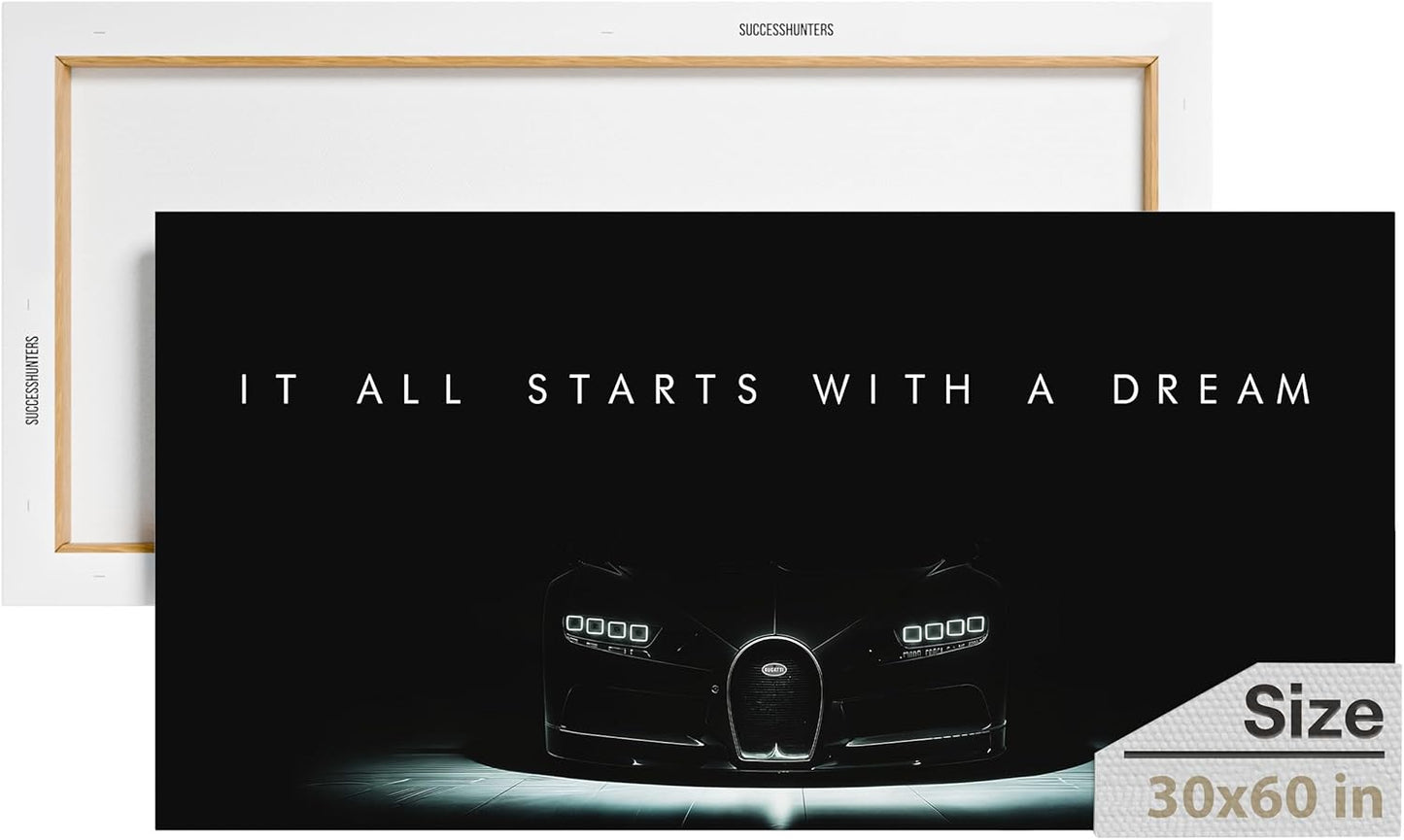 Motivational Wall Art for Office, Super Car Art Canvas, Inspirational Automotive Decor for Bugatti Chiron Sportscar Lovers, Motivational Wall Decor for Office and Home, Car Poster (30" x 60" in)