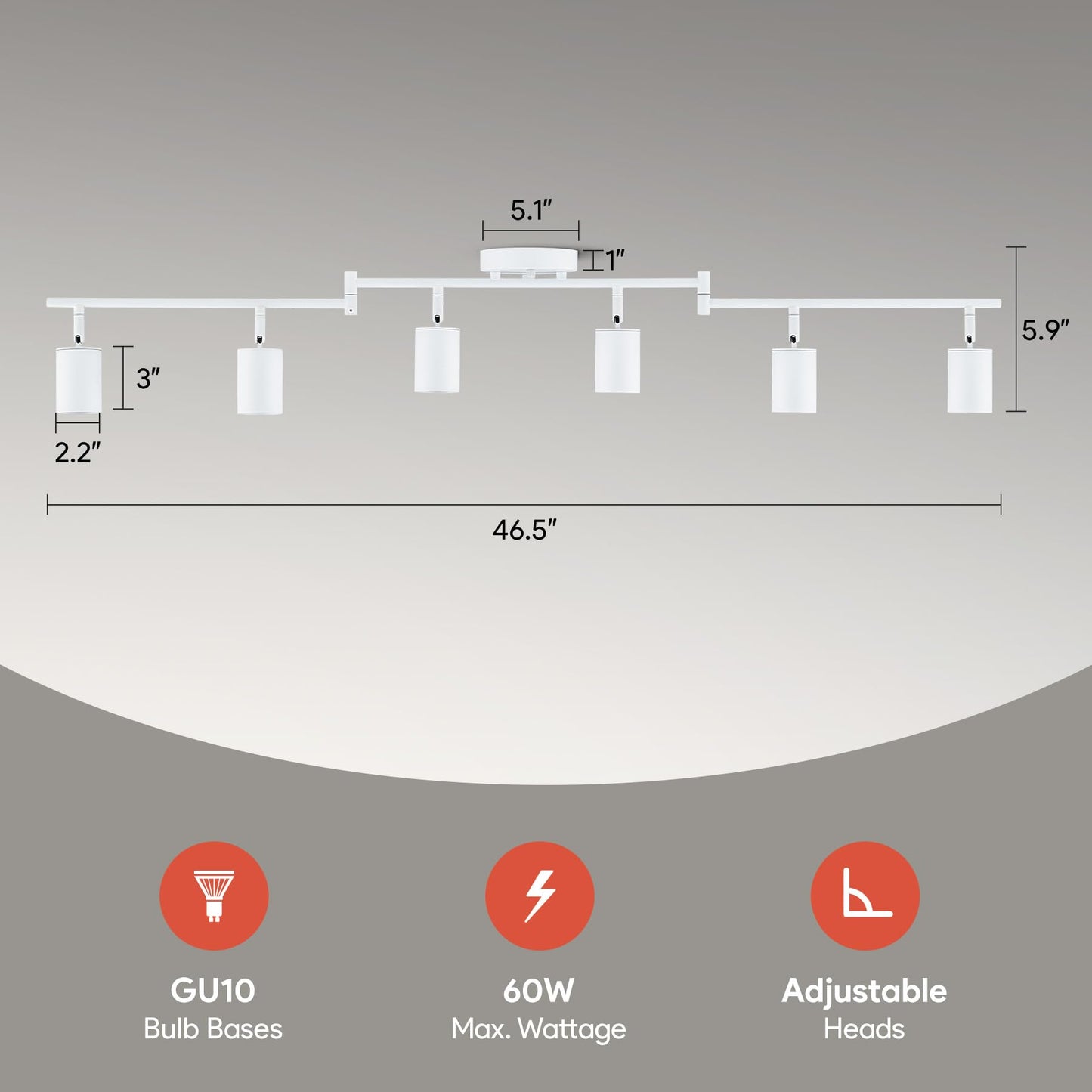 Vonluce 6 Light Track Light Fixture  Led Track Lighting Kit With Rotatable Track Heads  3-Color Gu10 Bulbs Included  Modern Ceiling Spotlight For Kitchen Office Closet Studio Bedroom  White
