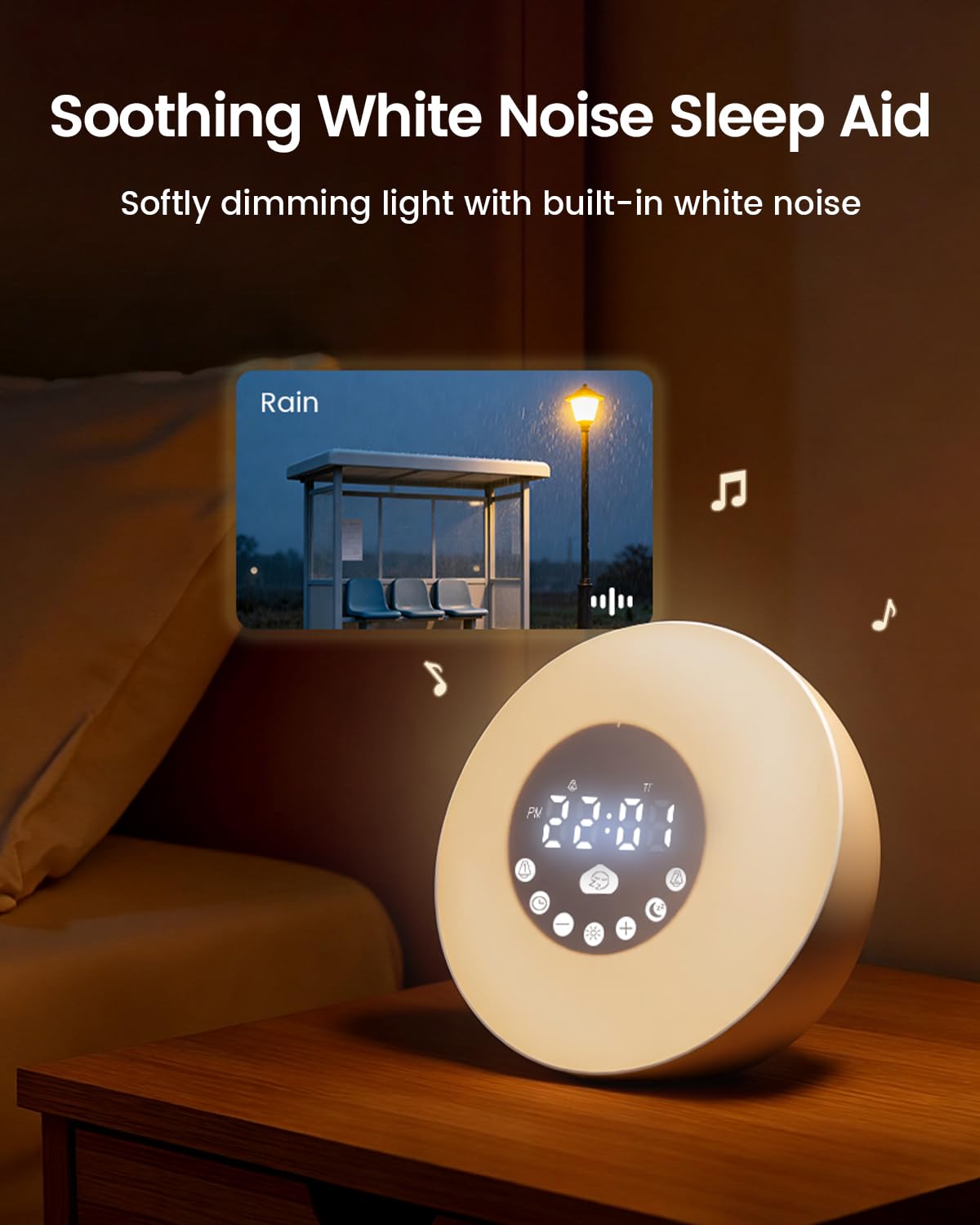 Glocusent 2×5W Stereo Sunrise Alarm Clock, Sleep Aid with Timer, 14 White Noise Tracks, 8 Color Night Light, 10-Level Dimming, Bluetooth Speaker/FM/TF, Dual Alarms with Snooze, Gift for Adults & Kids