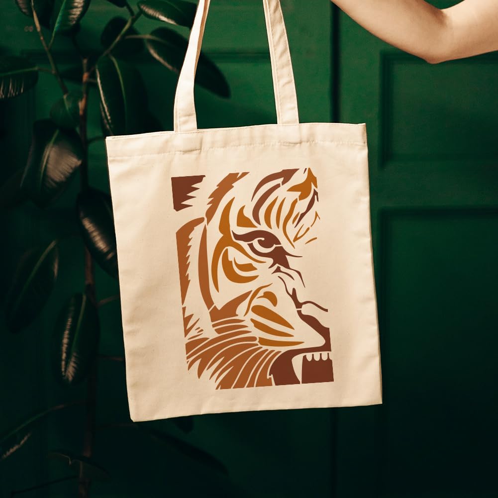 FINGERINSPIRE Peek at Tiger Stencil with a Paint Brush 11.7x8.3Inch Abstract Tiger Face Painting Stencil Reusable PET Animal Themes Decoration Template for Painting on Wood Wall Floor Furniture