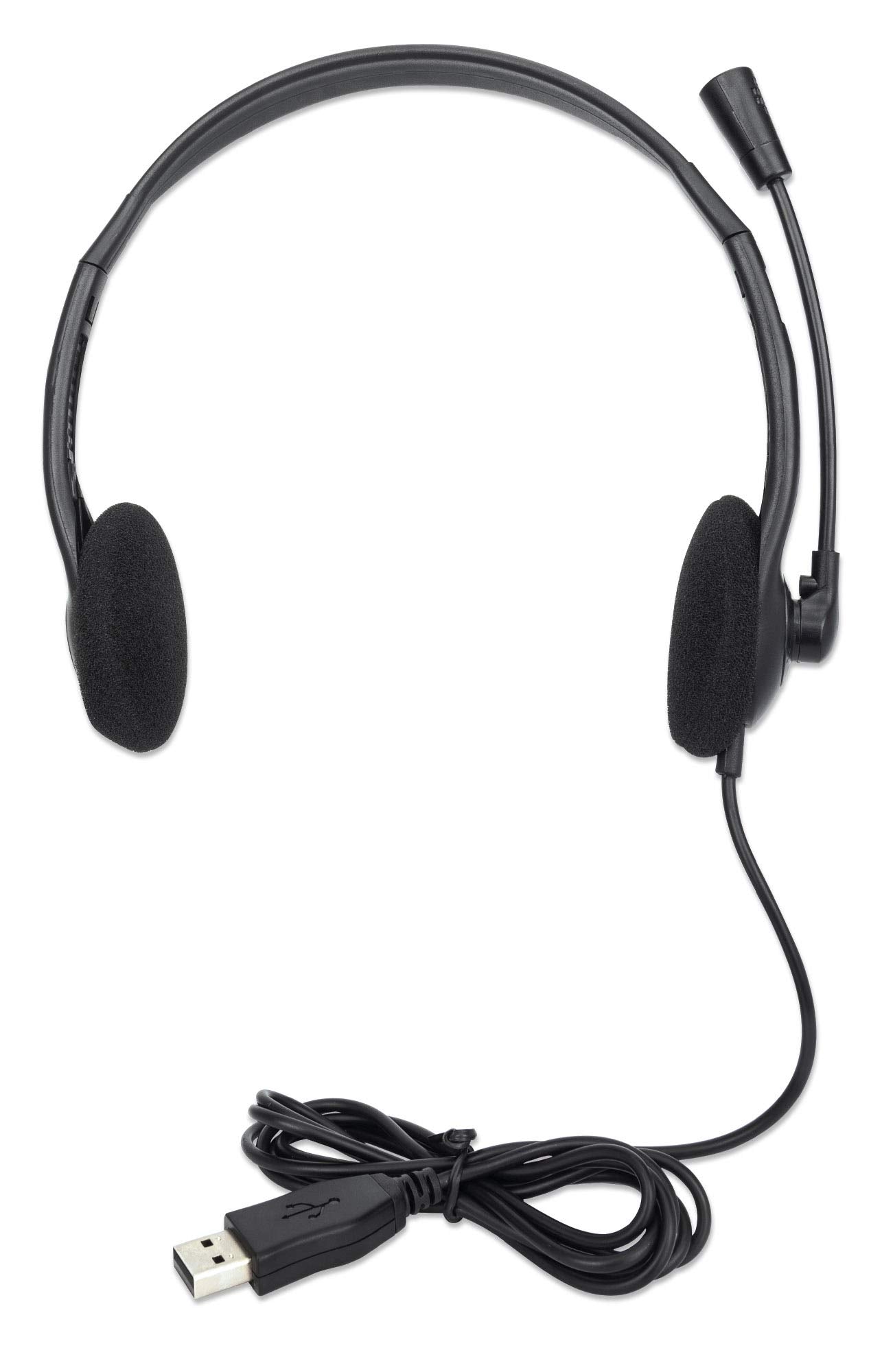 Manhattan Usb Headset With Mic - Long 5 Ft Cable Cord, Dual-Sided Padded On-Ear, Adjustable Headband - Non Reversible (Left Side