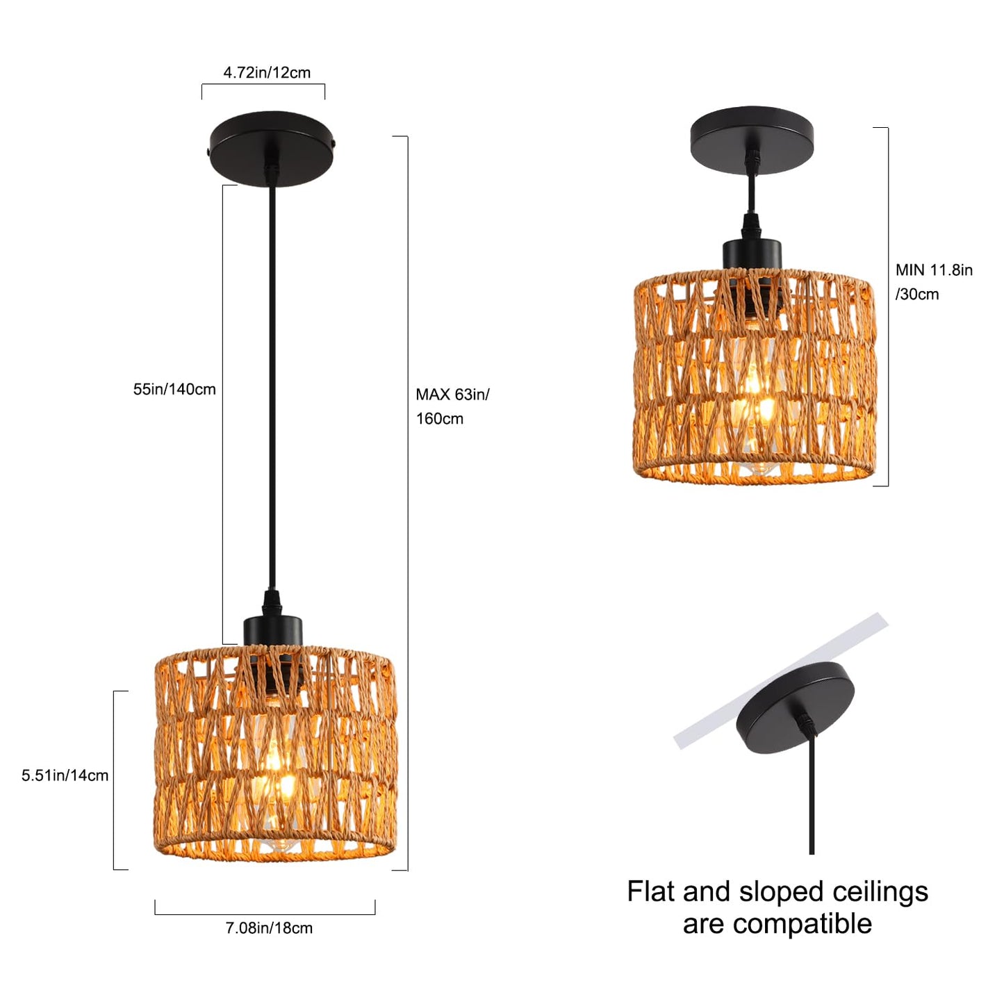 Woven Pendant Light Boho Chandelier  Rattan Pendant Lights Kitchen Island  Farmhouse Pendant Lighting With Hand Woven Wicker Shade  Boho Chandelier Light Fixtures Ceiling Hanging Light