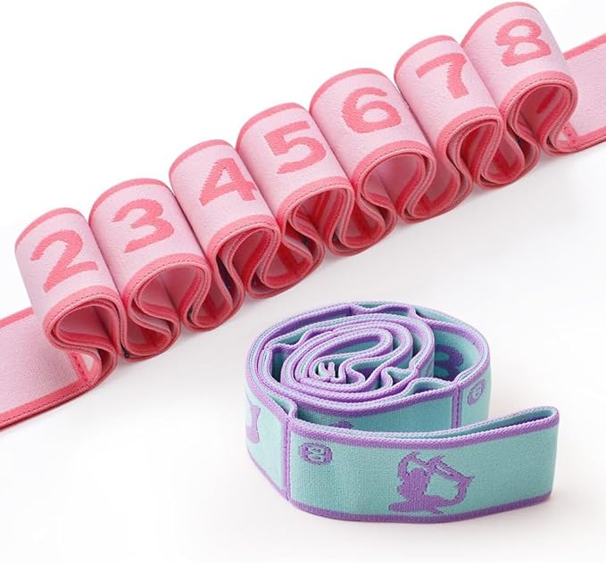 2 PCS Kids Stretching Strap - 8-Loop Adjustable Stretch Bands for Dance, Ballet, Yoga, Gymnastics Workout, Children‘s Fitn...