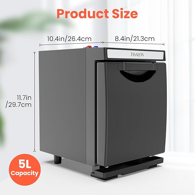 TASALON 5L Towel Warmer Hot Cabinet Box, Aluminum Inner Chamber, Removable Tray, Fast Heating for Beauty Spa Salon Massage - Black