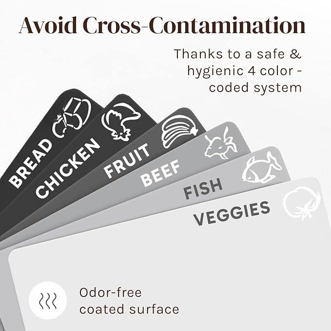 Cooler Kitchen Extra Thick Flexible Plastic Cutting Board Mats with Food Icons & EZ-Grip Waffle Back, (Set of 6) Dishwasher Safe