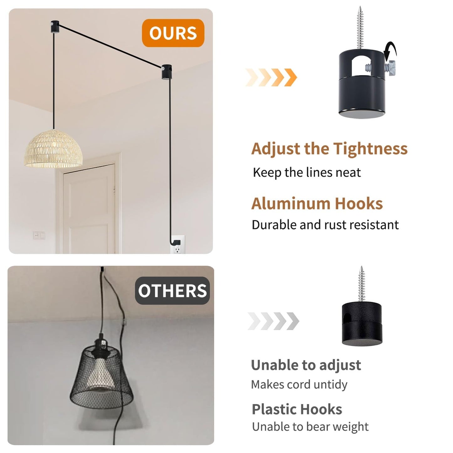 Adcssynd 3 Pack Upgraded Ceiling Hooks  Aluminum Adjustable Ceiling Hooks For Hanging Lights  Black Swag Hook Heavy Duty  Swag Hook For Hanging Light  Lighting Fixture - Easy To Use And Install