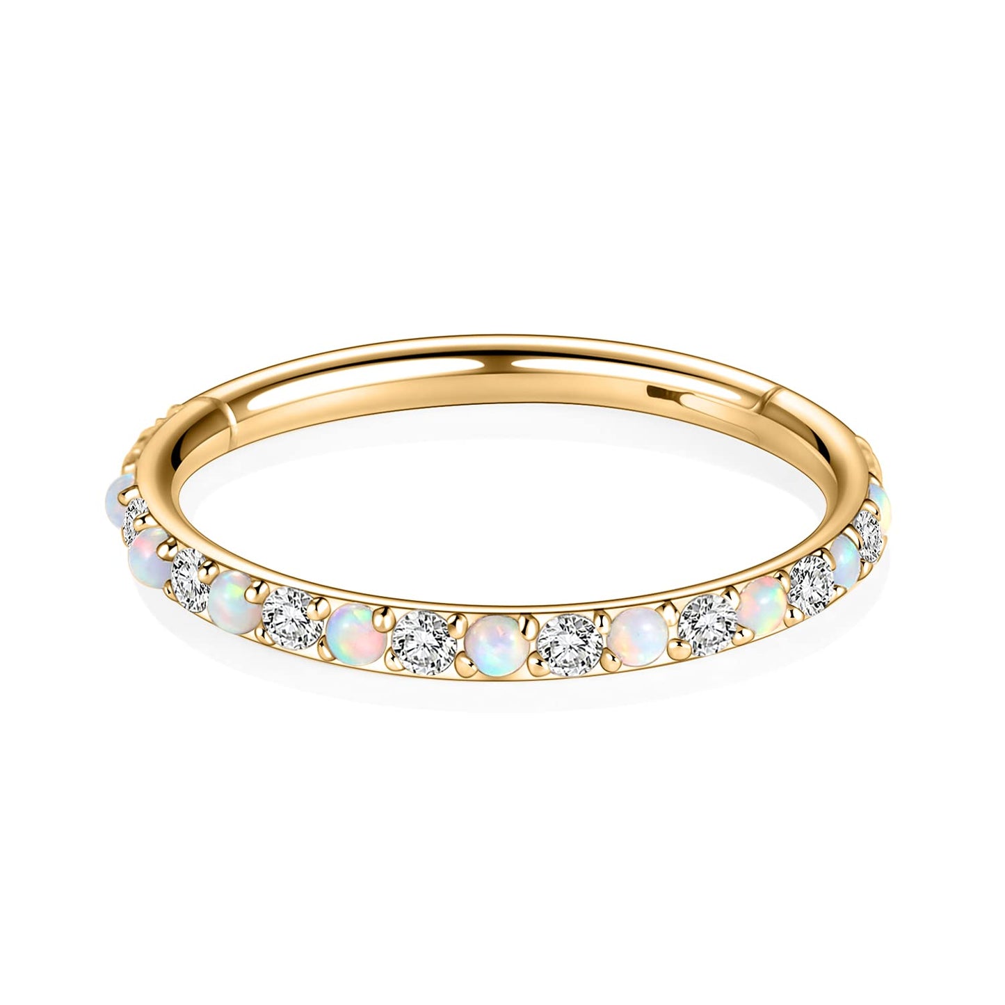 16 Gauge Hoop Septum Clicker Gold 6mm Helix Earring Surgical Steel Nose Clicker Opal&CZ Paved 16g Rook Piercing Jewelry Hinge Ca