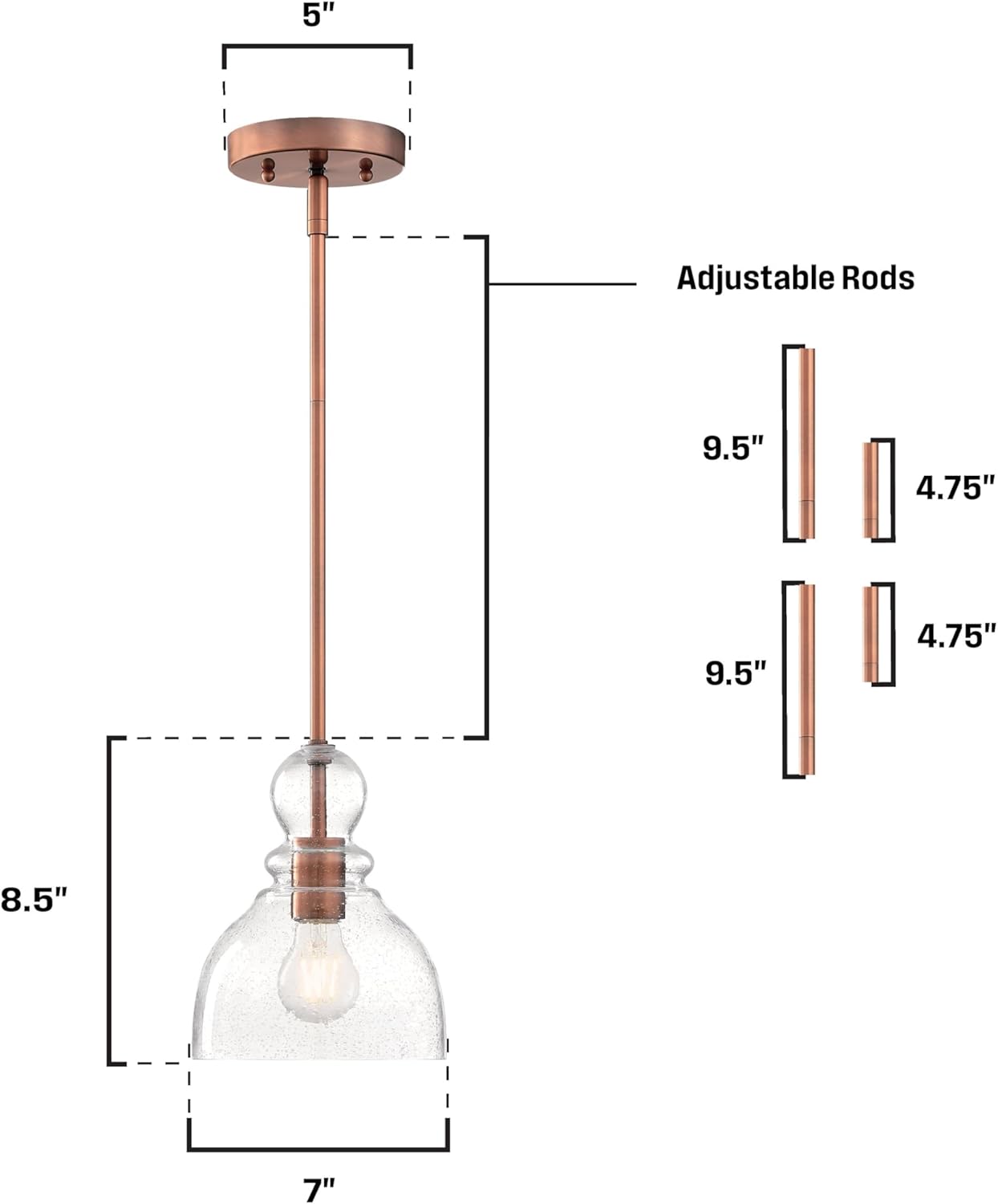 Westinghouse Lighting 6134400 Fiona Traditional One Light LED Indoor Mini Pendant, Washed Copper Finish, Clear Seeded Glass