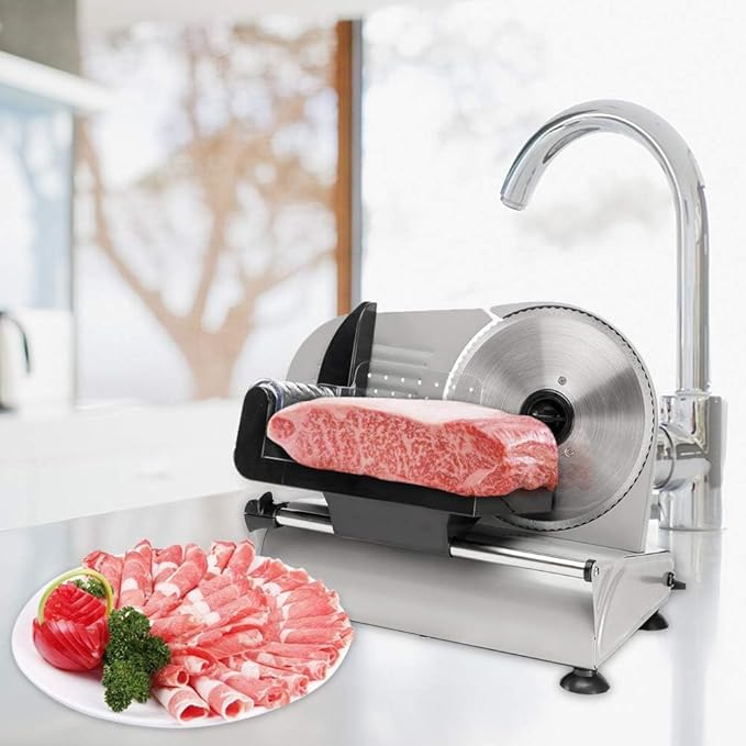 ROVSUN Meat Slicer, 7.5 inch 150W Electric Deli Slicer Machine with Stainless Steel Blade, Frozen Food Slicer with Adjustable Thickness(0-15mm), Easy to Clean for Meat, Cheese, Bread