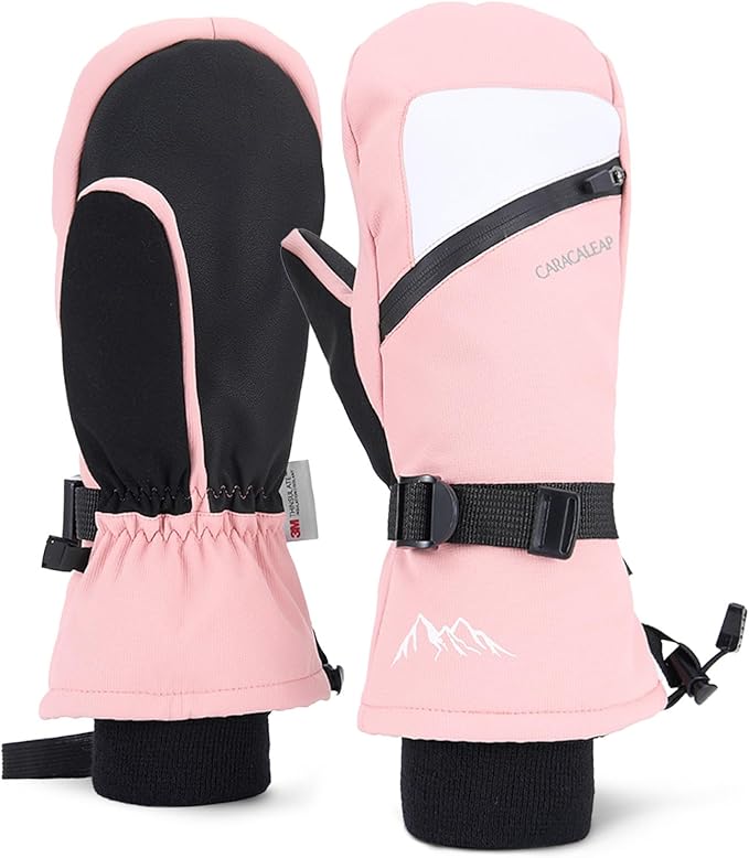 Caracaleap Winter Ski Mittens for Men Women Cold Weather- Warm Snowboard Mittens Gloves Waterproof Snow Sports Mitts Gloves