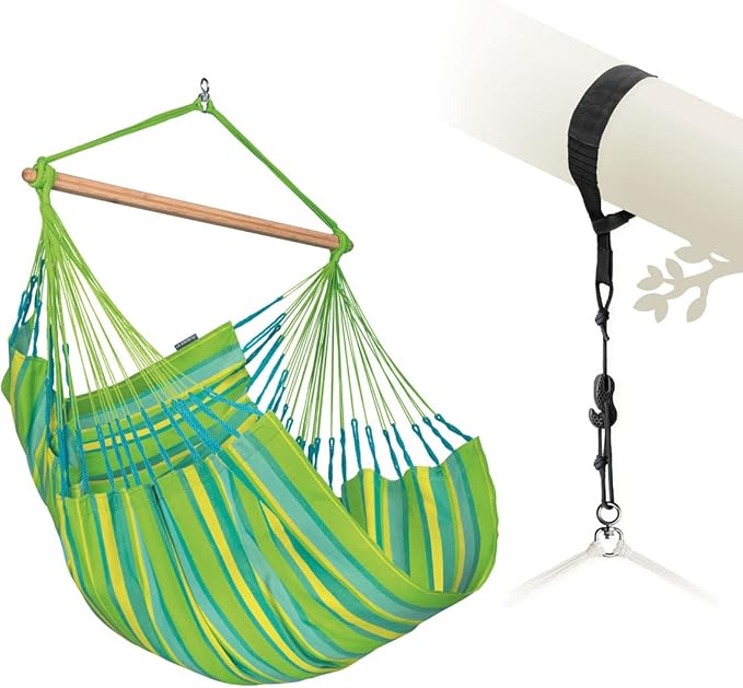 LA SIESTA® - Large Comfort Domingo Hammock Swing Chair - Weather & Tear Resistant Hanging Hammock Chair - Indoor Outdoor Hammock Chair Swing - Patio Porch Bedroom Hanging Chair - Max 285 Lbs, Lime