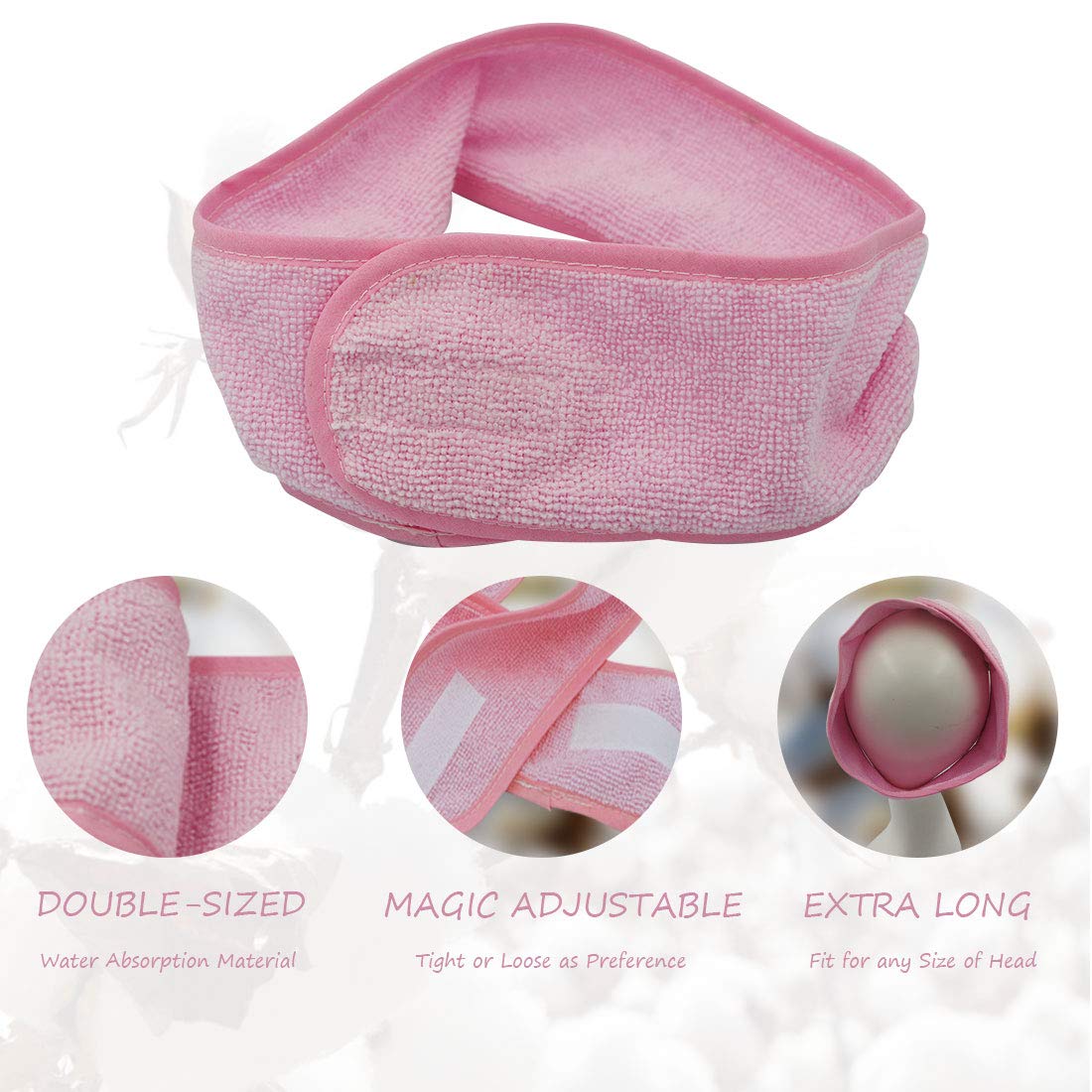 Bleu Bath (3 Pack Adjustable Facial Makeup Headband with Magic Tape Super Absorption Microfiber Terry Cloth Sweat-Absorbent Spa
