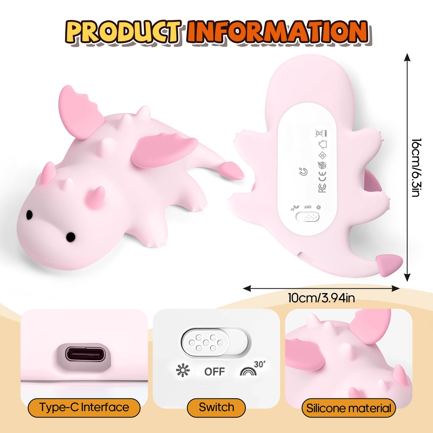 Gusweet Cute Dragon Night Light 7 Colors Changing And Dimmable Nursery Nightlight For Kids Rechargeable Silicone Bedside Lamp With Timer Gift For Boys And Girls