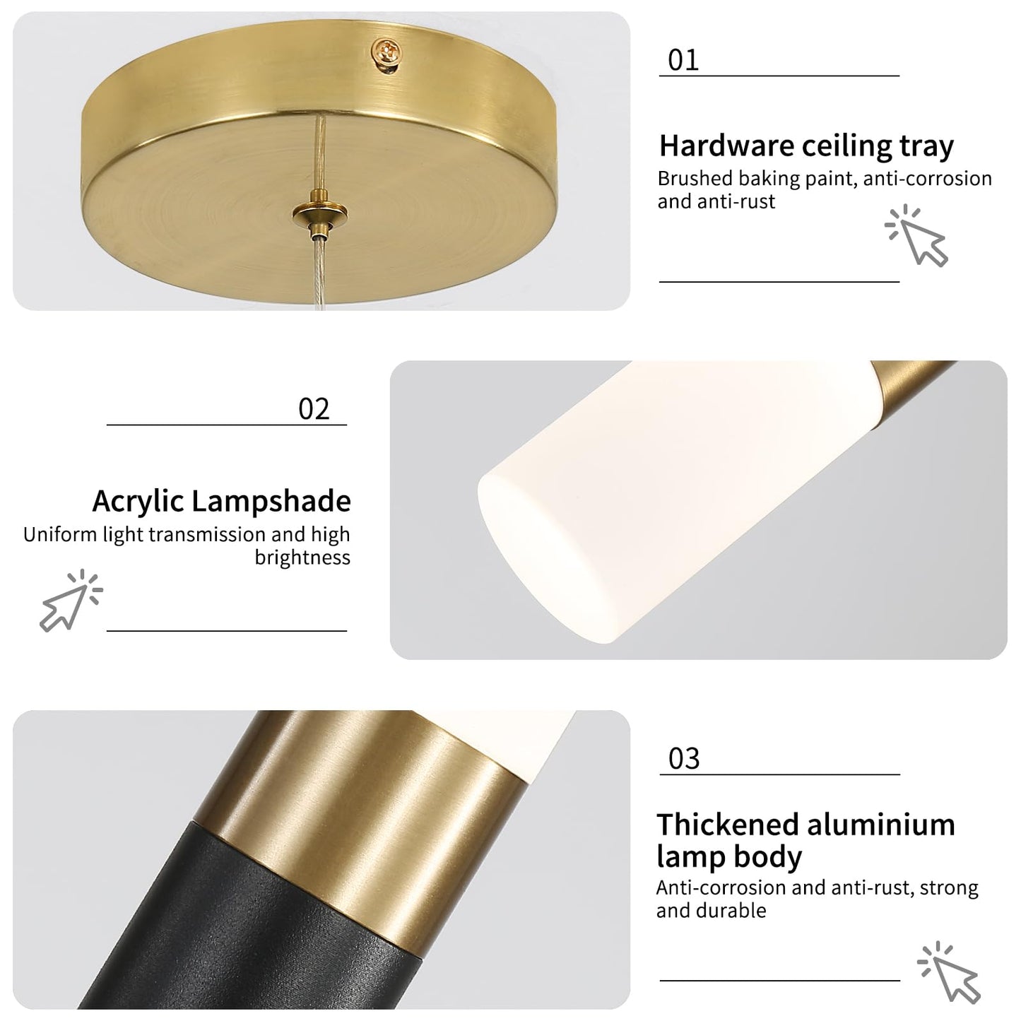 Modern Kitchen Island Pendant Light Fixtures  Black And Gold Led Ceiling Hanging Lights  3 Color 2700K/4500K/6500K  Over Table Mini Linear Acrylic Pendant Lighting For Dining Room  Bedside  Bar