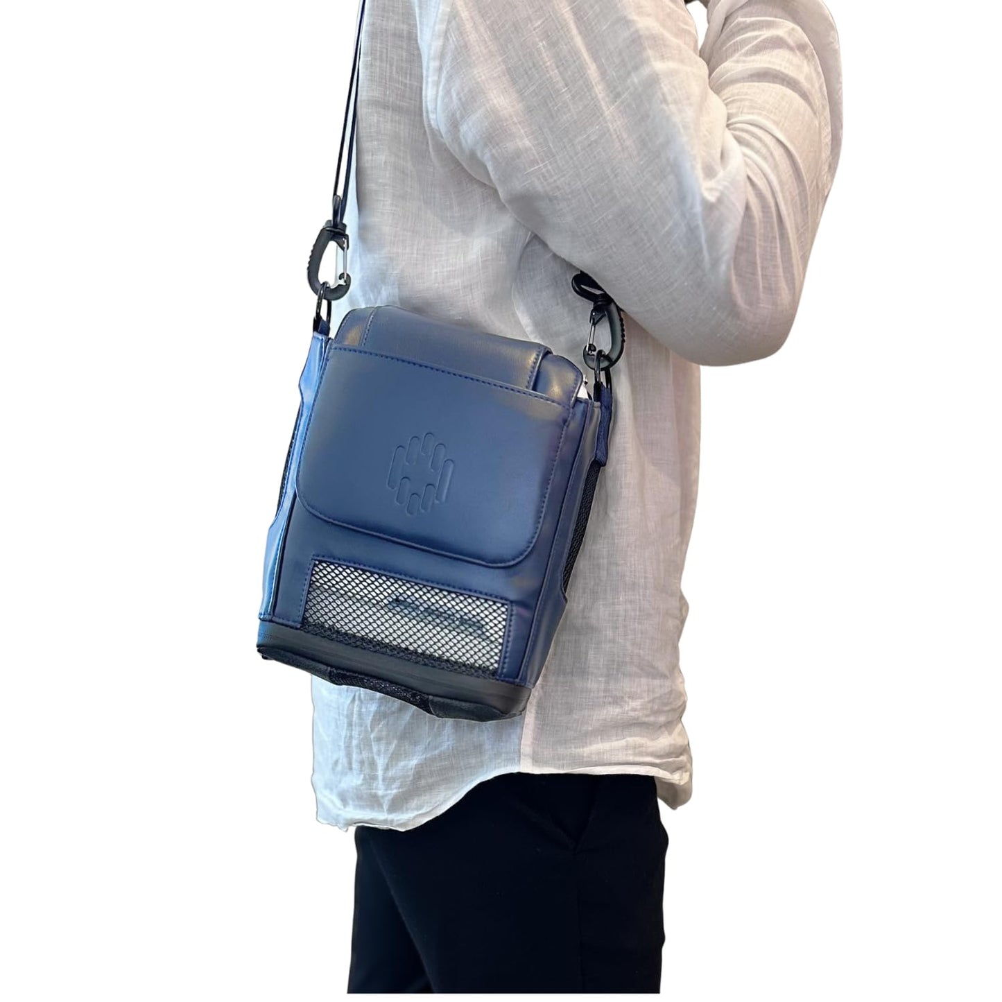 Leather Shoulder Bag for Inogen One G5 & Rove 6 – Portable Oxygen Concentrator Case Fits Single BA-500 & Double BA-516 Battery - Navy