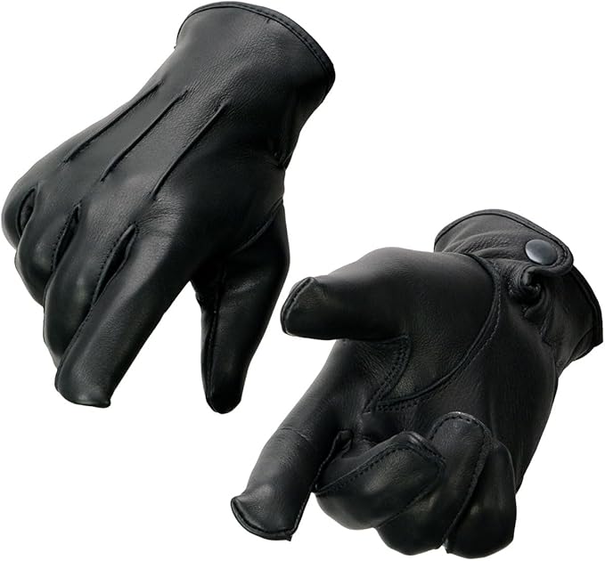 Milwaukee Leather SH875 Men's Thermal Lined USA Deerskin Black Leather Motorcycle Gloves w/Snap Wrist Closure