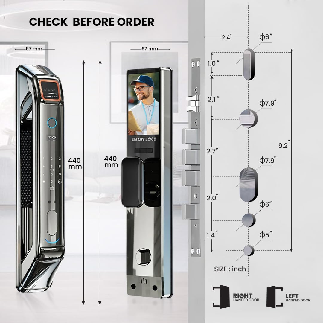 3D Face Recognition Smart Door Lock with Palm Vein, Fingerprint, HD Camera, WiFi Jlink App, Video Intercom & Doorbell | Keyless Entry with Passcode, IC Card & Emergency Key – Alexa, Easy Install