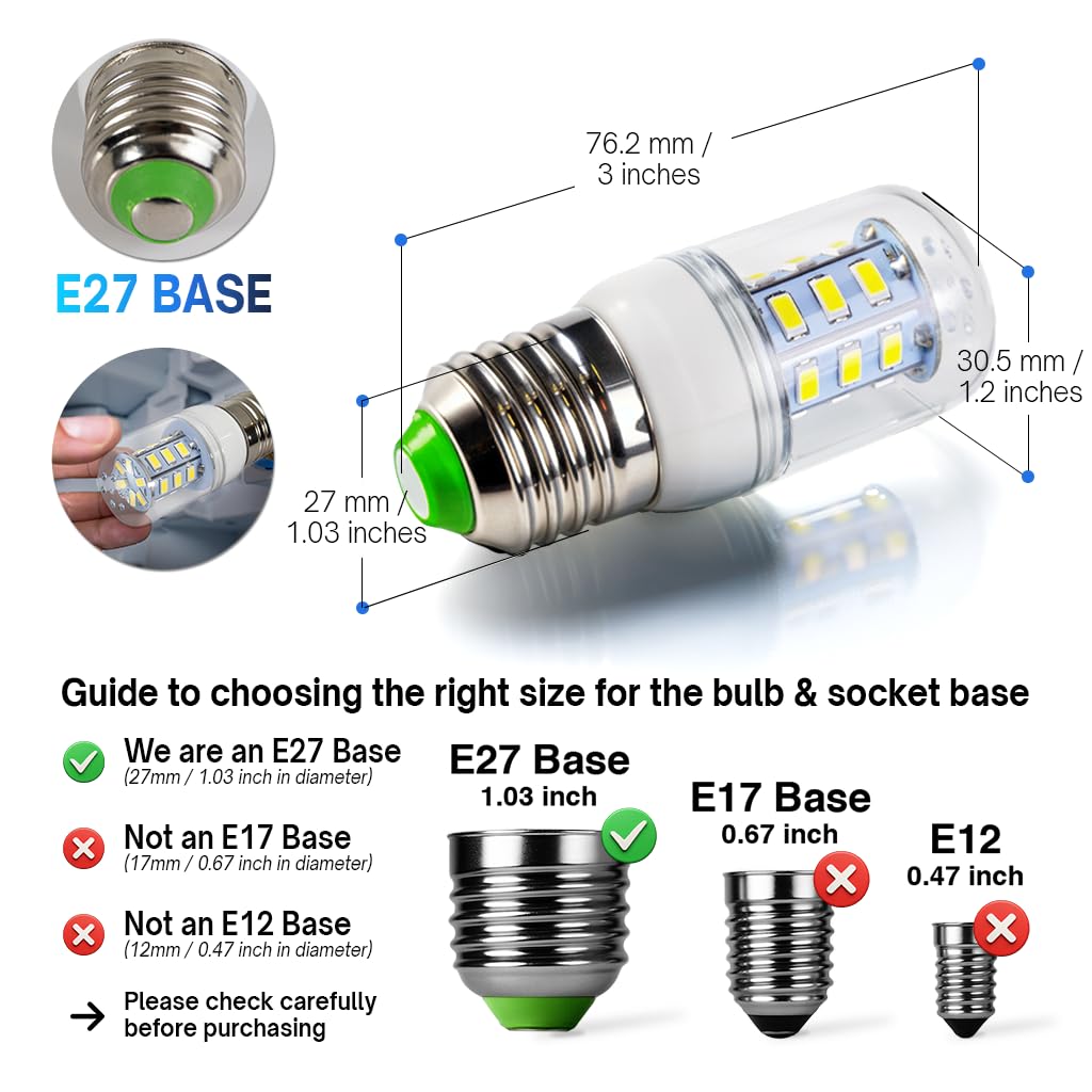 TL HONGPHUC for Frigidaire Light Bulb Replacement KEI D34L 5304511738 Refrigerator LED Bulb AC100-265V 3.5W for Kenmore KEL 3418L, E27 Large Base 3" Height, NOT for E17 or E12 Base (2PCS)