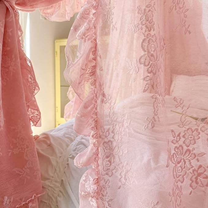 Mengersi Canopy Bed Curtains with Tie Backs,Princess Bed Canopy Curtains Bed Drapes Sheer Curtains for Bedroom Decor（Twin,Pink