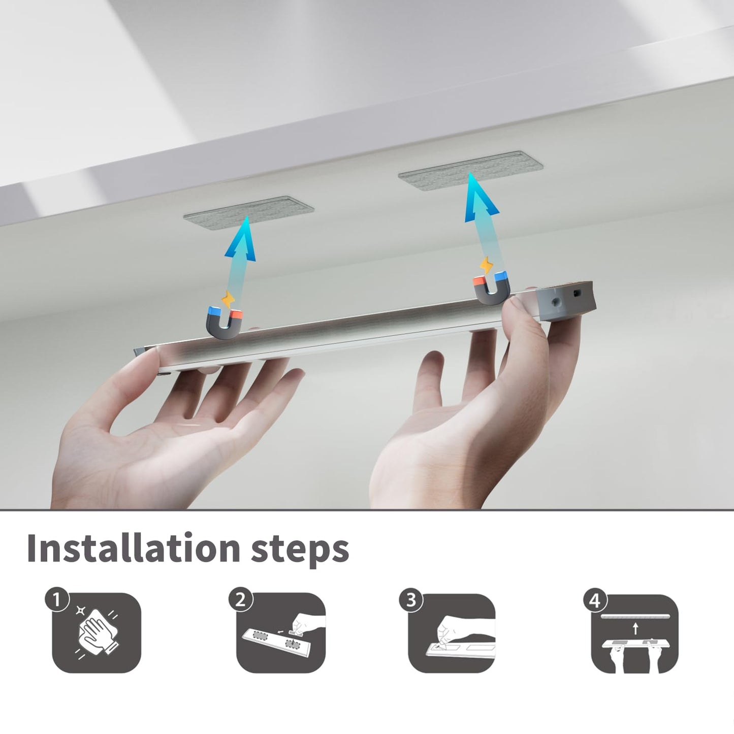 Under Cabinet Lights Magnetic Stickys - Replacement Magnetic Strips With Adhesive Backing For Under Cabinet Lighting Universal Blue Iron Sheet For Cabinet Lighting(Non-Magnetic (Rectangle  8)