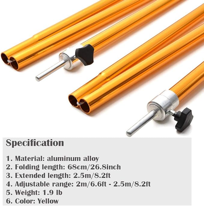 Odoland Adjustable Tarp Poles, Telescoping Aluminum Tarp and Tent Poles Set of 2, Collapsible Lightweight Poles for Camping, Backpacking, Hammocks, Sun Shade Shelters, and Awnings