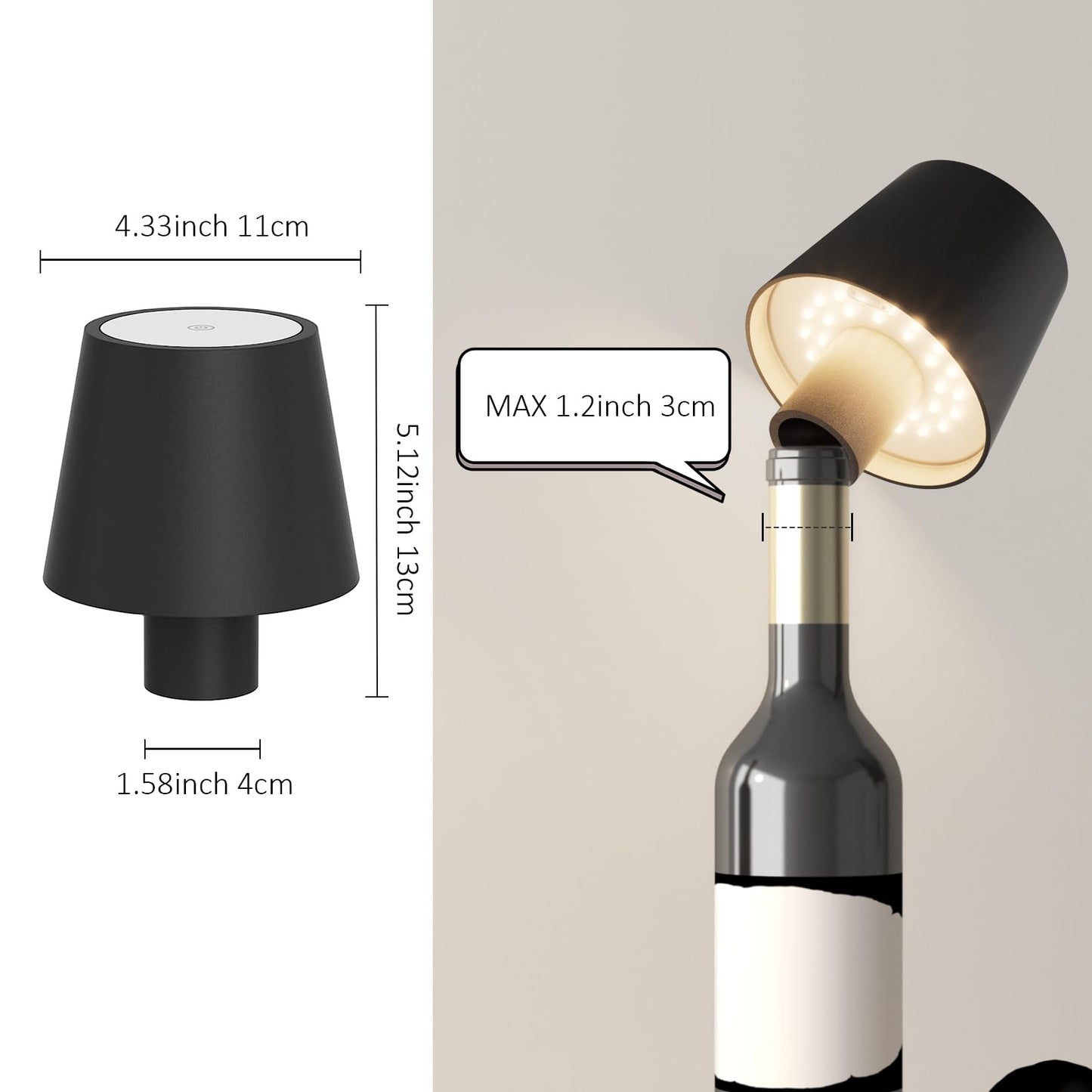 Coinmit Led Bottle Lamp 2 Pack - 5500Mah Portable Cordless Light, Ip54 Waterproof, Black, Model Ht013