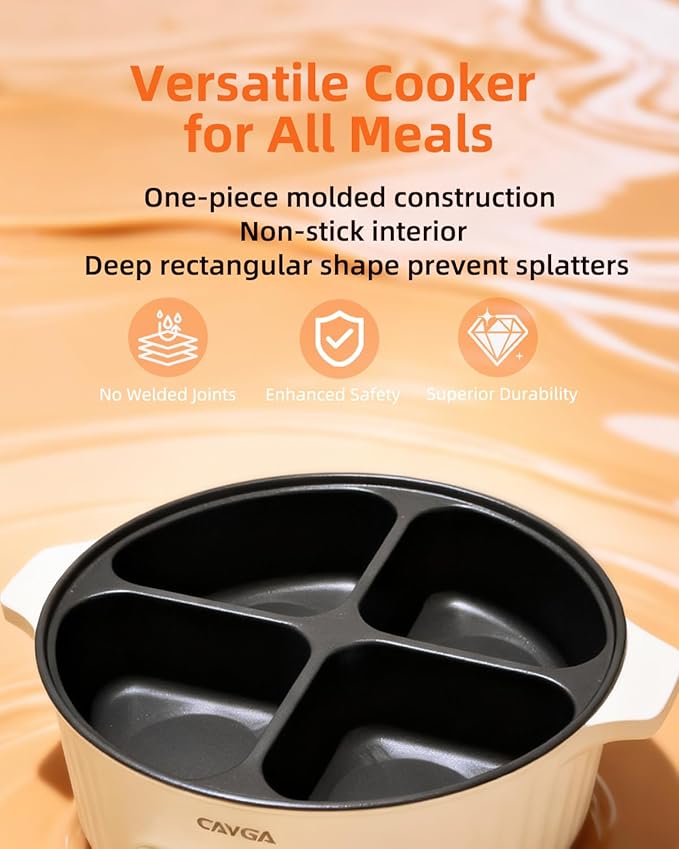 Electric Hot Pot Cooker with Divider, 4 Compartment Hotpot Pot, 2000W Shabu Shabu Pot Electric with Non-Stick, 5Qt Hot Pots for Indoor Cooking, Family Party