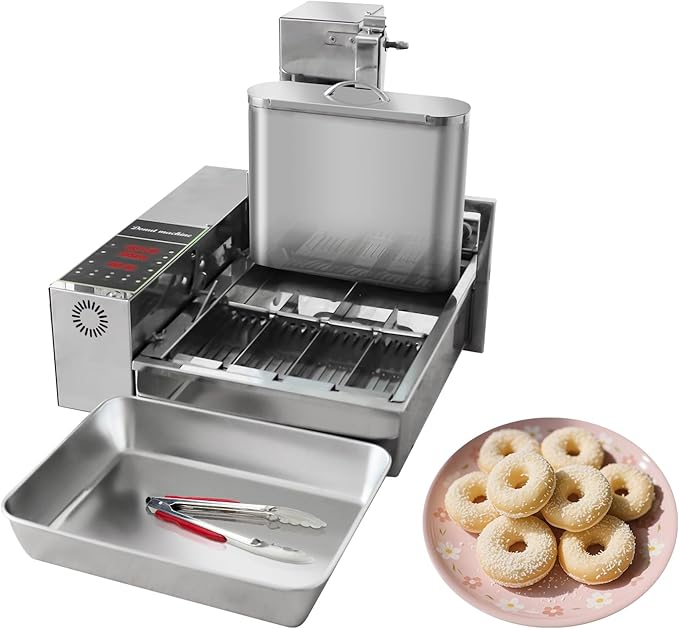 HNZXIB 1750pcs/hour Mini 4-Row Donut Maker, Automatic Donut Machine, Commercial Doughnut Frying Maker, 5 Gears Adjustment, 110V 60Hz, 2000W, Stainless Steel, for Cafes, Bakeries, Restaurants