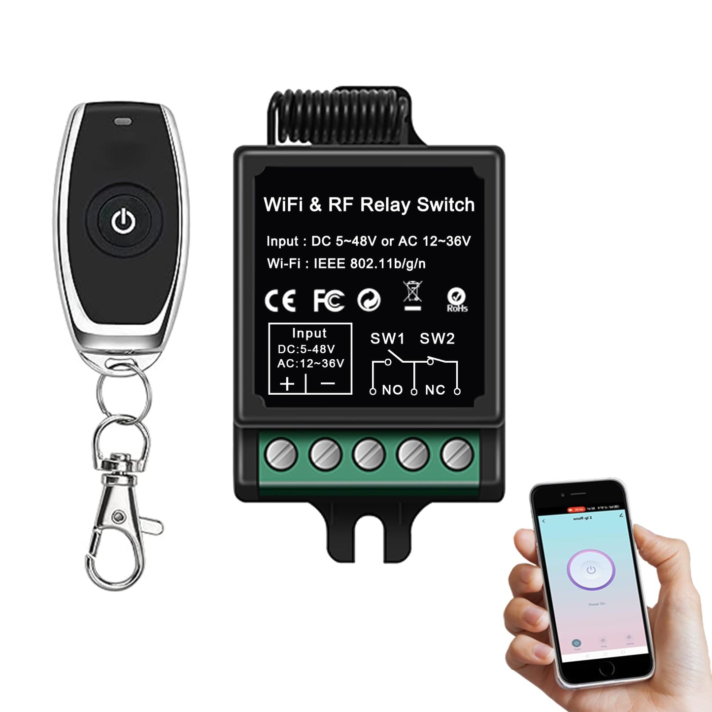 idealWIN Wireless Remote Switch - Remote + App Dual Control for Door Systems,Electric Locks | for Light Switch,Electric Strike Lock, Electric Magnetic Lock,Electric Bolt Lock(Dry Contact Relay Switch)