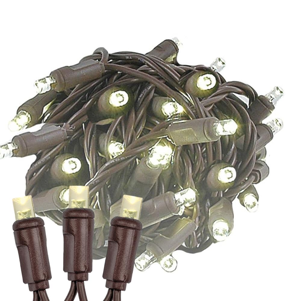 Novelty Lights 50 Light Led Mini Christmas String Lights, 25Ft, Warm White, Brown Wire, Model Mrd-25B-2, Outdoor Patio Lighting