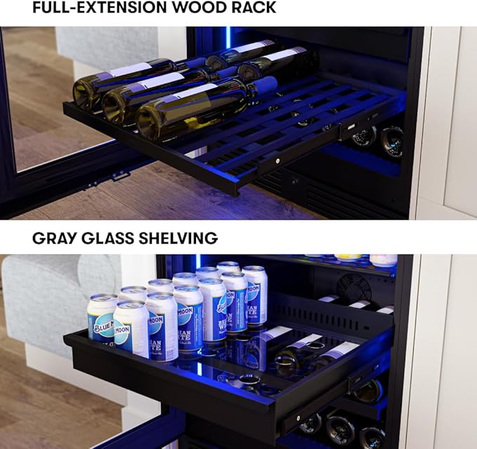Zephyr 24 Inch Panel-Ready Wine Fridge & Beverage Refrigerator Single Zone Full Size - Tall Wine Cooler Cellars Large Bar Drink Freestanding w/Glass Door - 266x12oz cans & 14x750 ml bottles