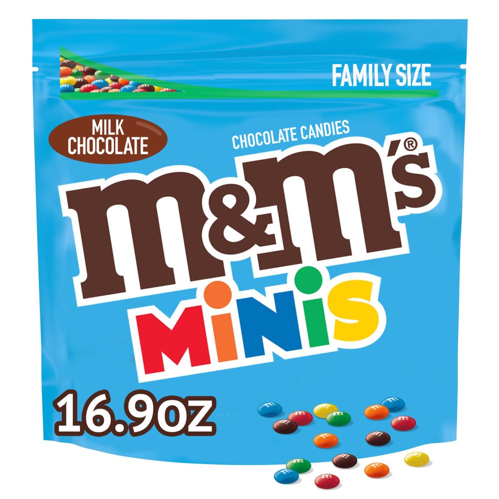 M&MS Minis Milk Chocolate Candy, Family Size, 16.9 oz Resealable Bulk Candy Bag