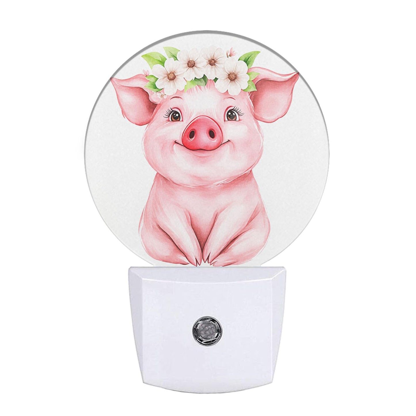 Ekobla Pig Night Light Floral Wreath Farmhouse Cute Animal Pink Piggy Night Light With Dusk To Dawn Sensor 0.5W Led Lamp Sleep Friendly For Women Girls Birthday Christmas Gift
