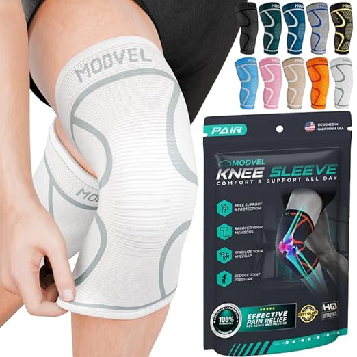 Modvel 2 Pack Knee Brace for Women & Men - Workout Knees Compression Sleeve for Knee Pain Relief Joint Support for ACL, Ar...