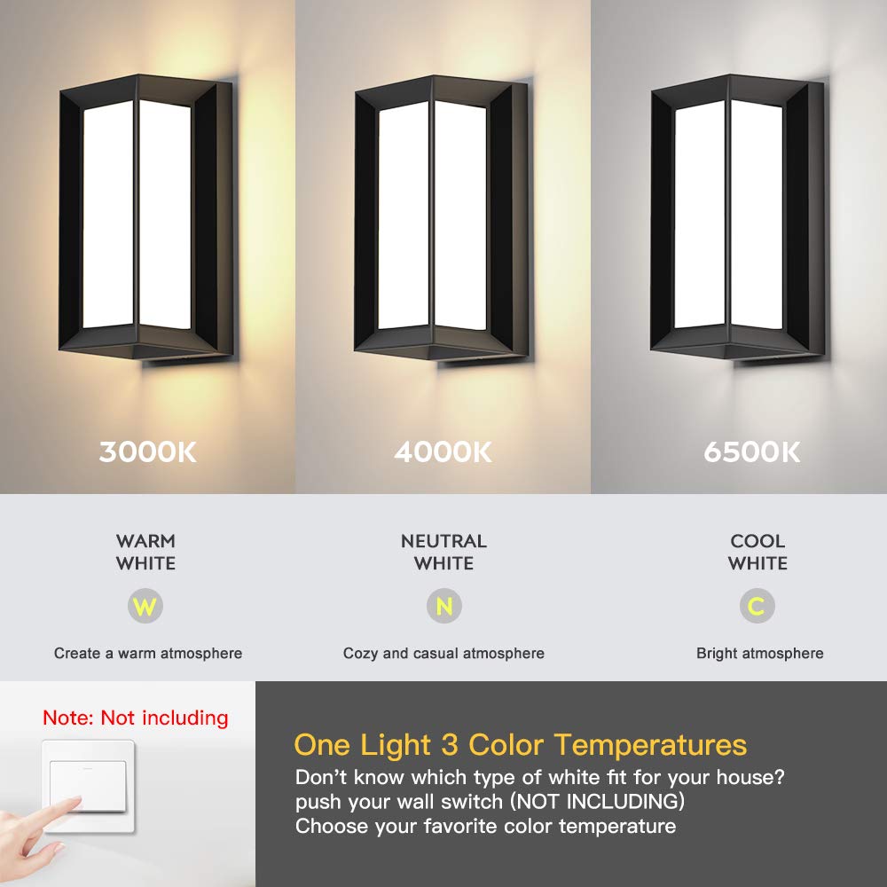 Sytmhoe Outdoor Wall Lights, 2-Pack LED Sconce, IP65 Waterproof, 3-Color, Matte Black, Model 4021-3CCT2P