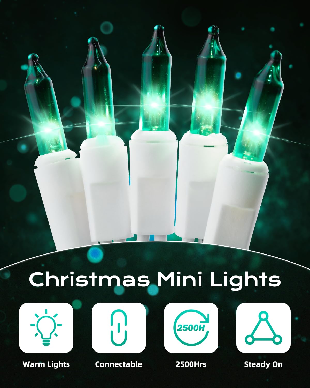 Brightown Green Christmas String Lights  100-Count 26.5Ft Incandescent Bulb Mini Lights For St. Patrick S Day Decor  Christmas Tree Garland Wedding Party Multi-Use Festival Decoration  White Wire