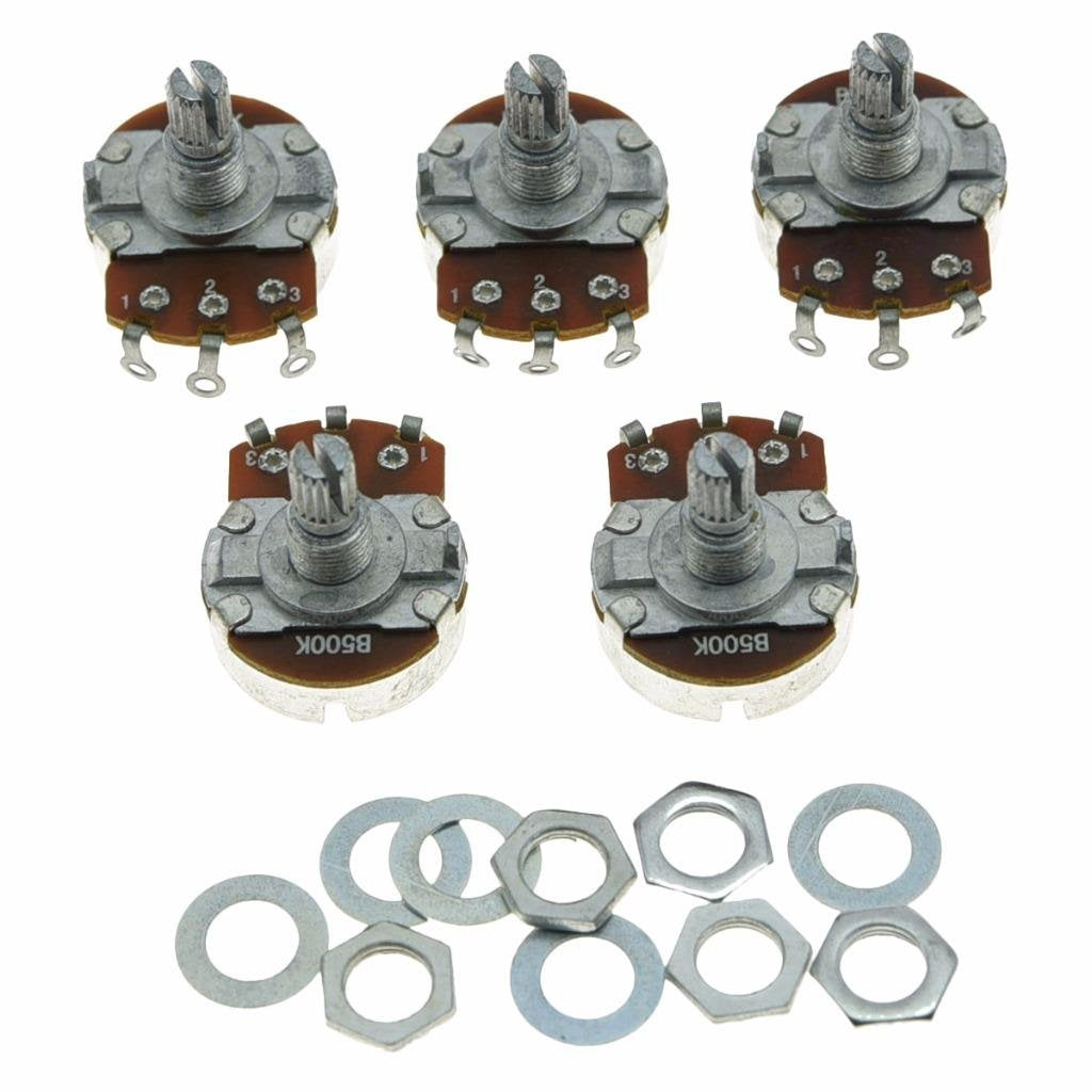 Dopro 5Pcs Linear Guitar Pots Volume 500K Electric Guitar Large Pots 24Mm Base With Short Split Shaft Guitar Potentiometer B500K