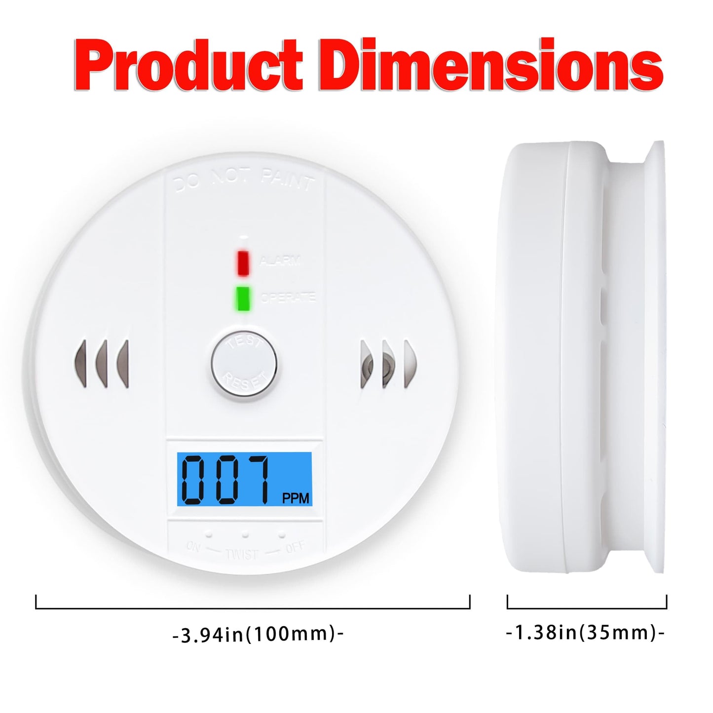 3 Pack Carbon Monoxide detectors, co Detector, Carbon Monoxide Alarm Detector Battery Powered with LCD Display, Carbon Monoxide Detector, UL2034 Standards, for Home