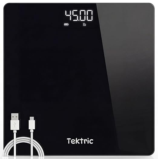 Digital Bathroom Scale for Body Weight - Rechargeable Weight Scale for People with LED Display, KG/LB, 400 lb Capacity, St...
