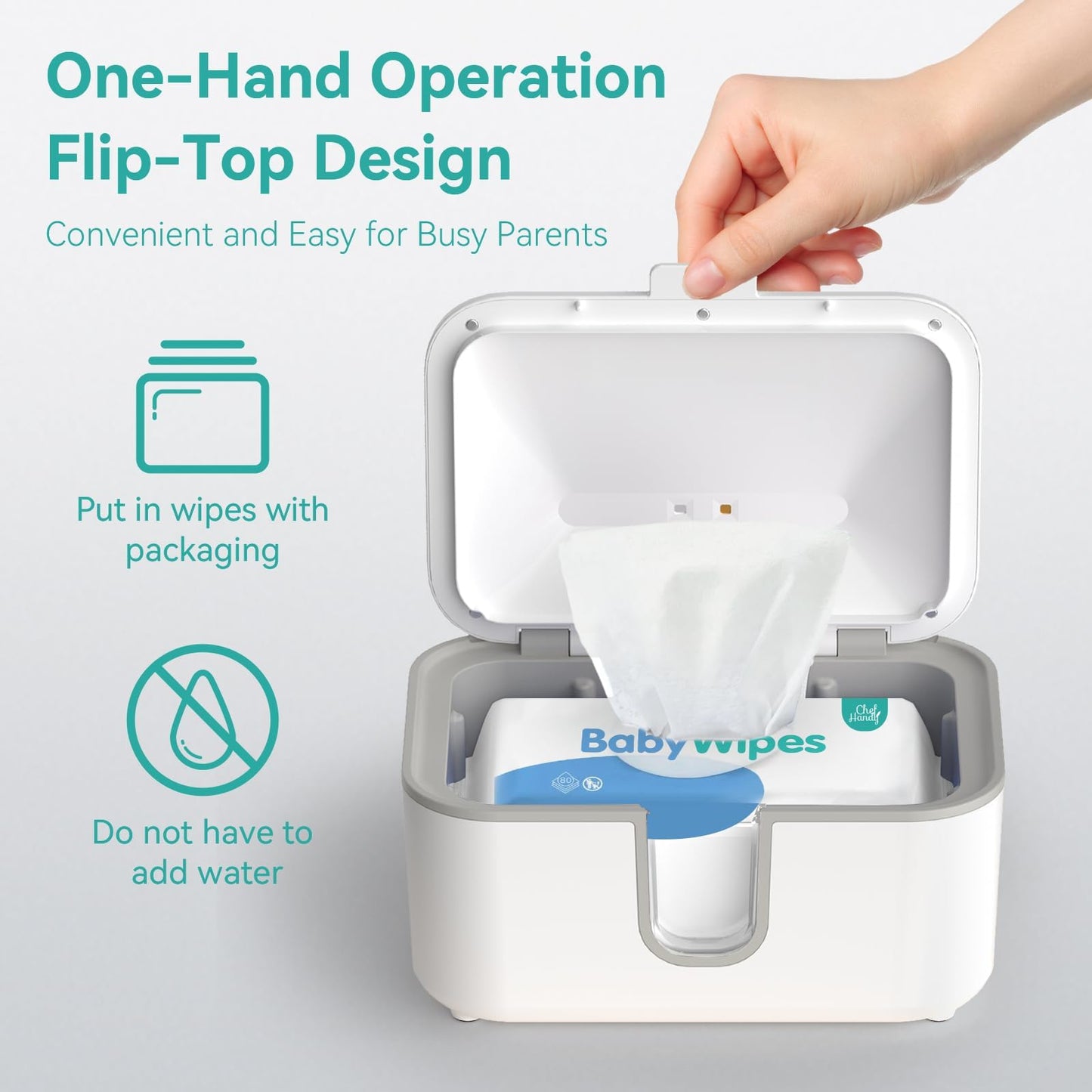 Chefhandy Wipe Warmer with UV Sanitizer for Babies & Adults, Adjustable Temperature, Quiet Heating, Night Light, Large Warm Wipe Holder (White)
