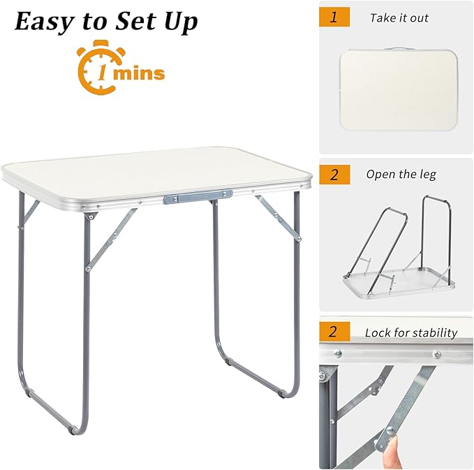 Outvita 2.3ft Portable Folding Camping Table, Outdoor Waterproof Picnic Table, Aluminum Lightweight Suitcase Foldable Table for Picnic BBQ Beach Dining