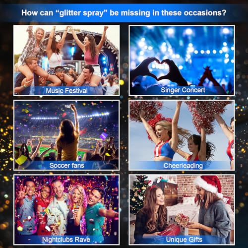 Lezero Body Glitter Spray, Temporary Shiny Hairspray for Face, Hair, Clothing, Long Lasting Quick-Drying Shimmer Mist for ...