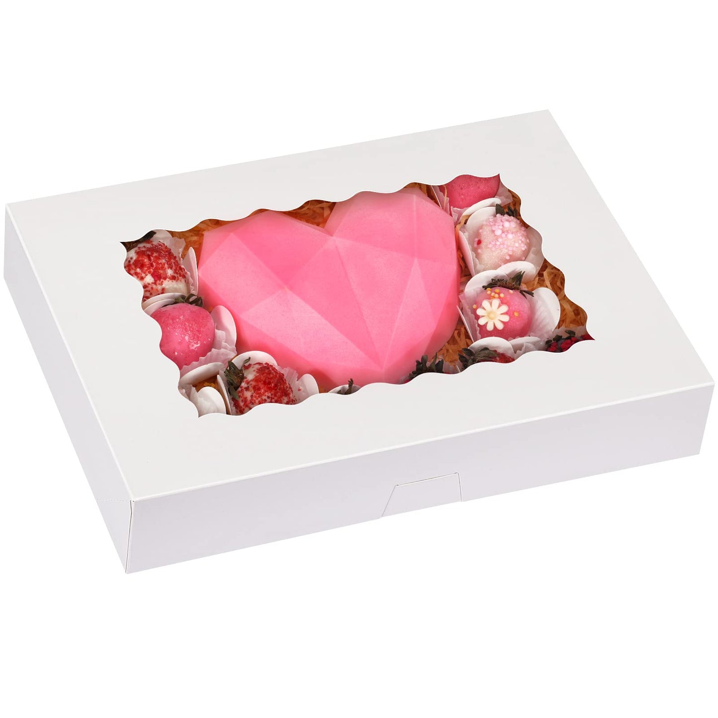 Moretoes 40pcs Valentine's Day Cookie Boxes, 14x10x2.5 Inch Auto-Popup Bakery Boxes with Window, for Donuts, Pies, Cakes, Muffins, and Pastries